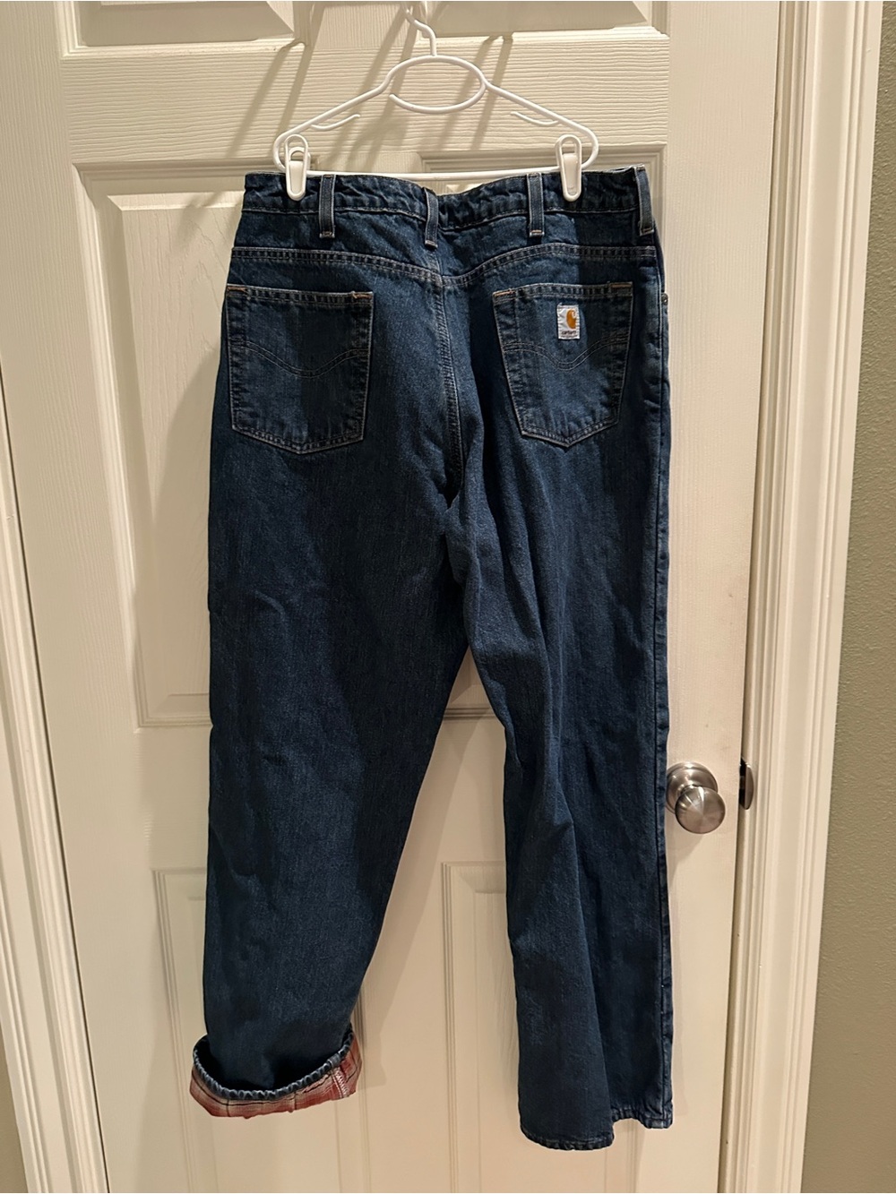 Carhartt Women's Flannel Lined Straight Leg Dark Blue Jeans 14x32 - Picture 2 of 7